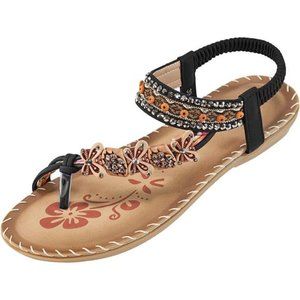 Women Summer Comfortable bohemian beaded Dressy Sandal Casual Ankle Strap